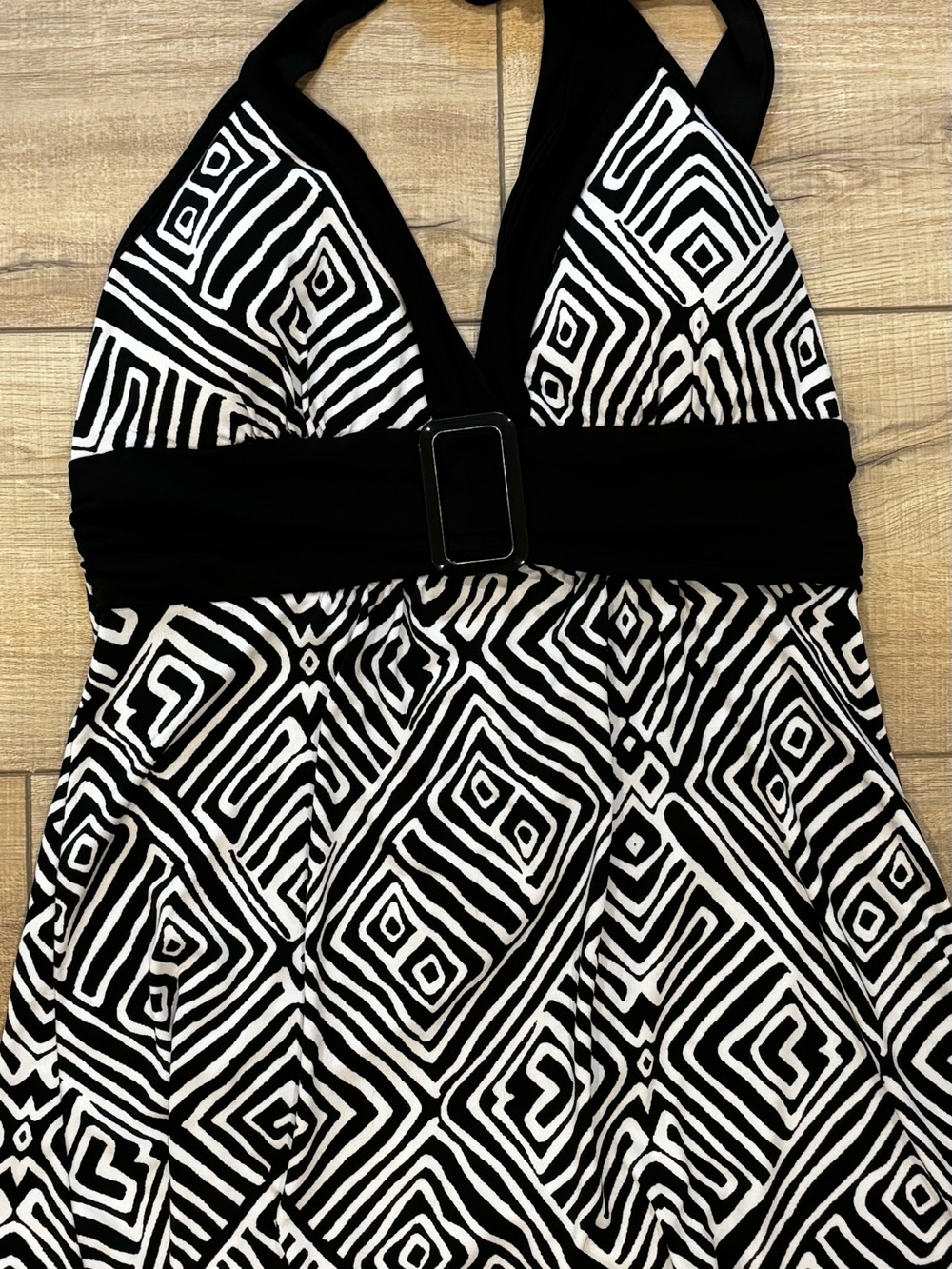 BCX Black and White Halter top with Geometric Print